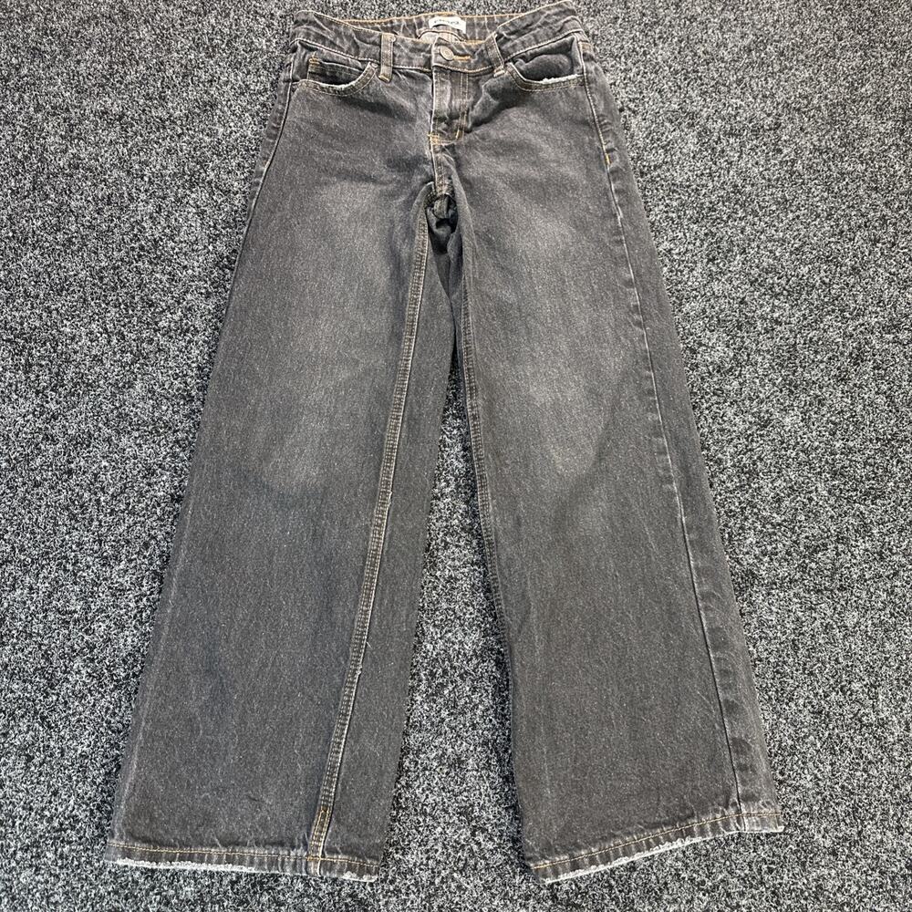 RSQ Girls Low Rise Wide-Leg Dark Wash Gray Denim Jeans, Size 12, 25" Inseam